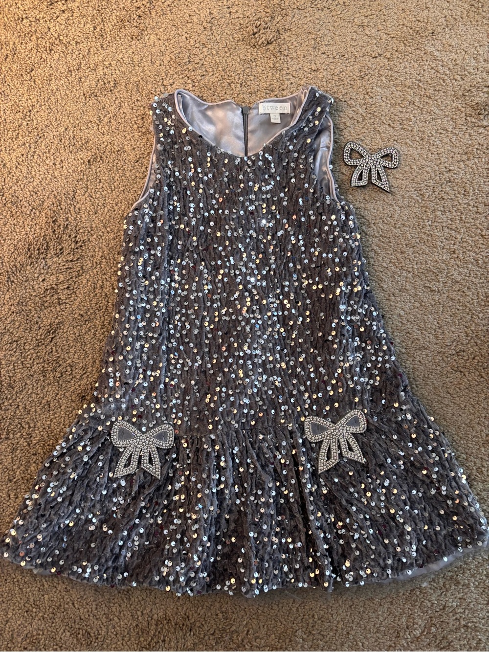 btween Silver Sequin Bow-Trim Girls' Party Dress